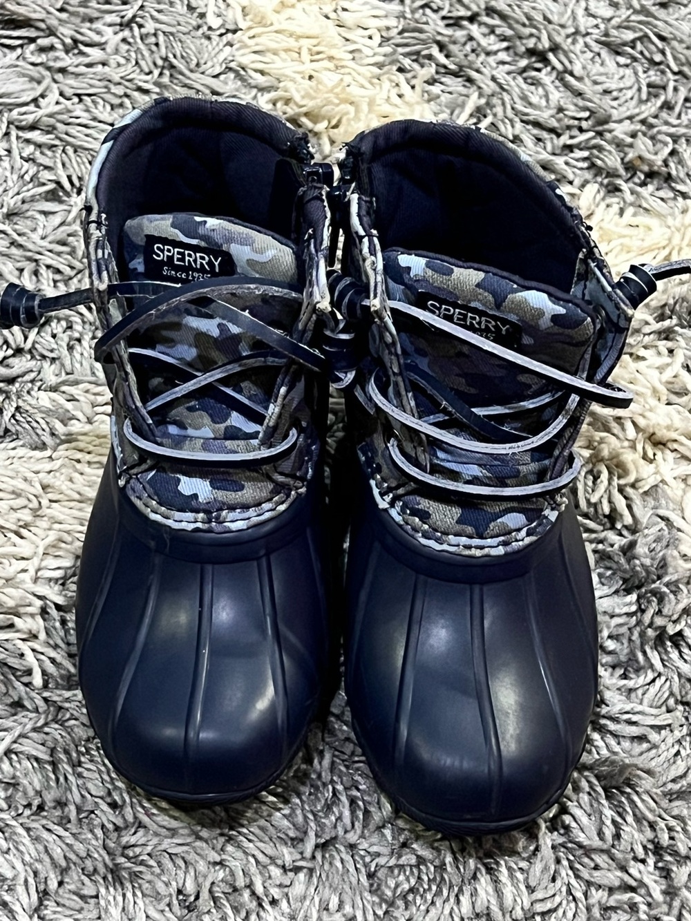 Sperry Toddler Dark Navy Blue Camo Duck Boots Unisex